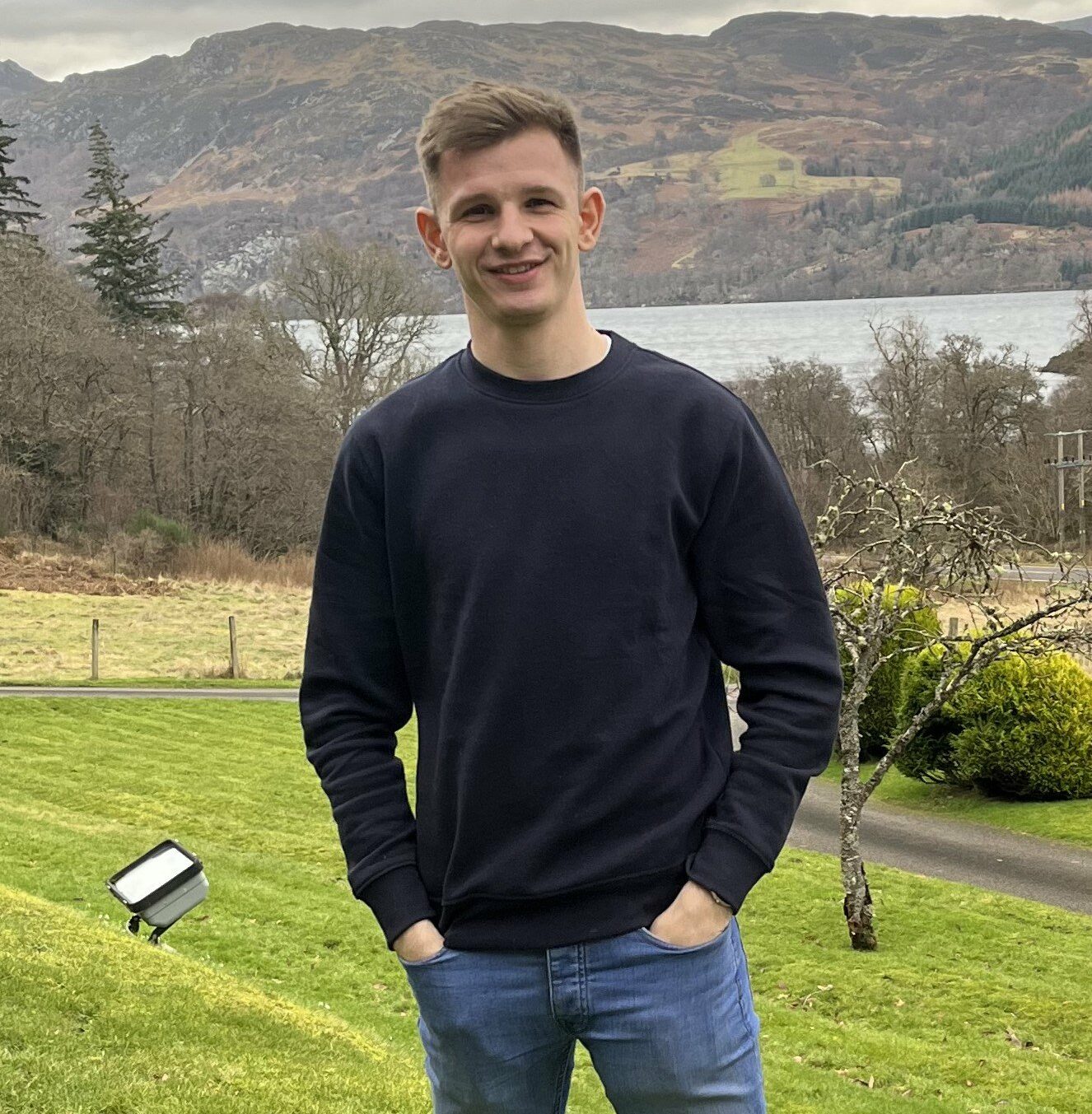 Connor Seaton with a view of Loch Ness behind him