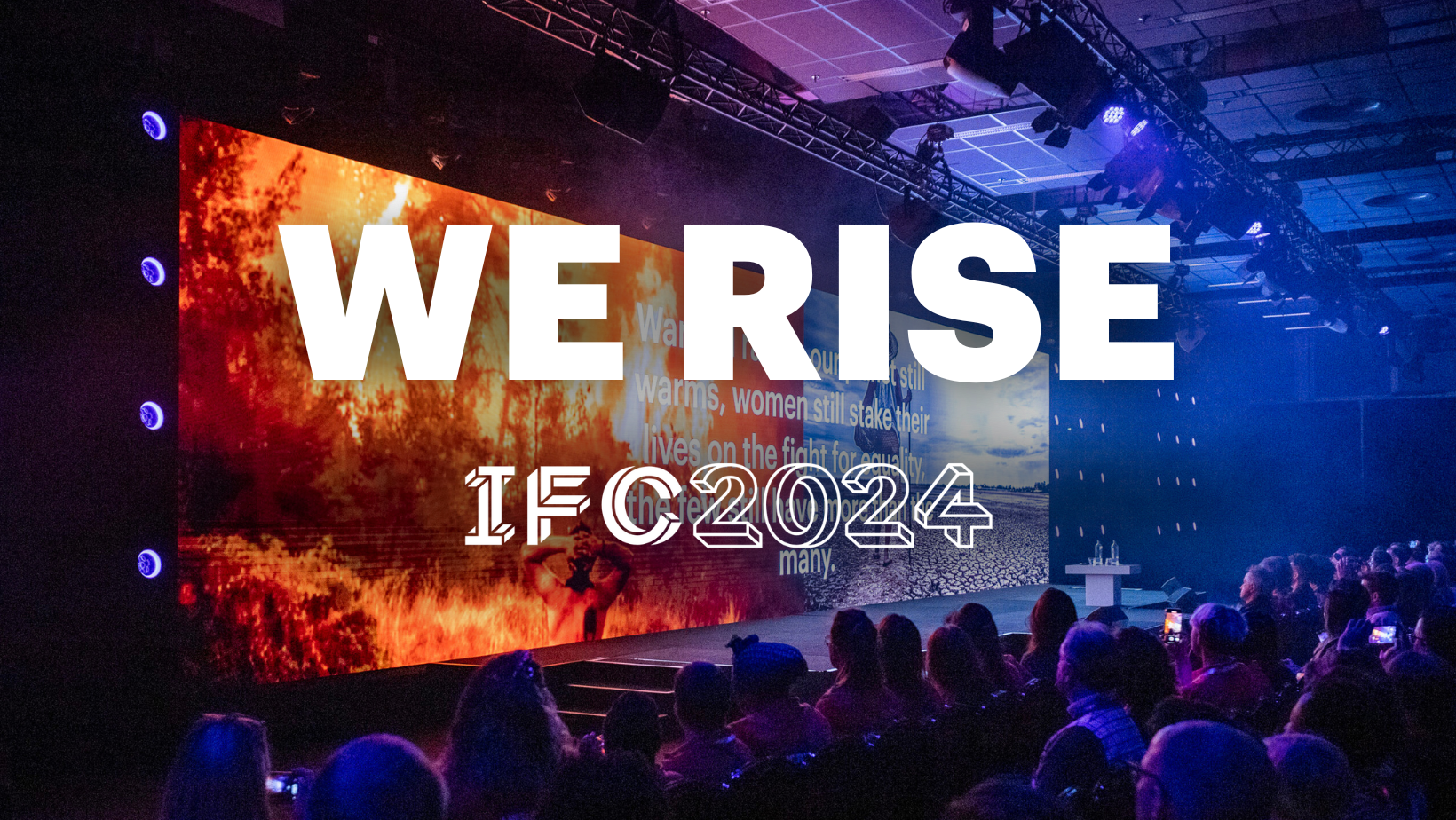 IFC we rise - hero image for International Fundraising Congress 2024. View of 2023 auditorium packed with fundraisers.