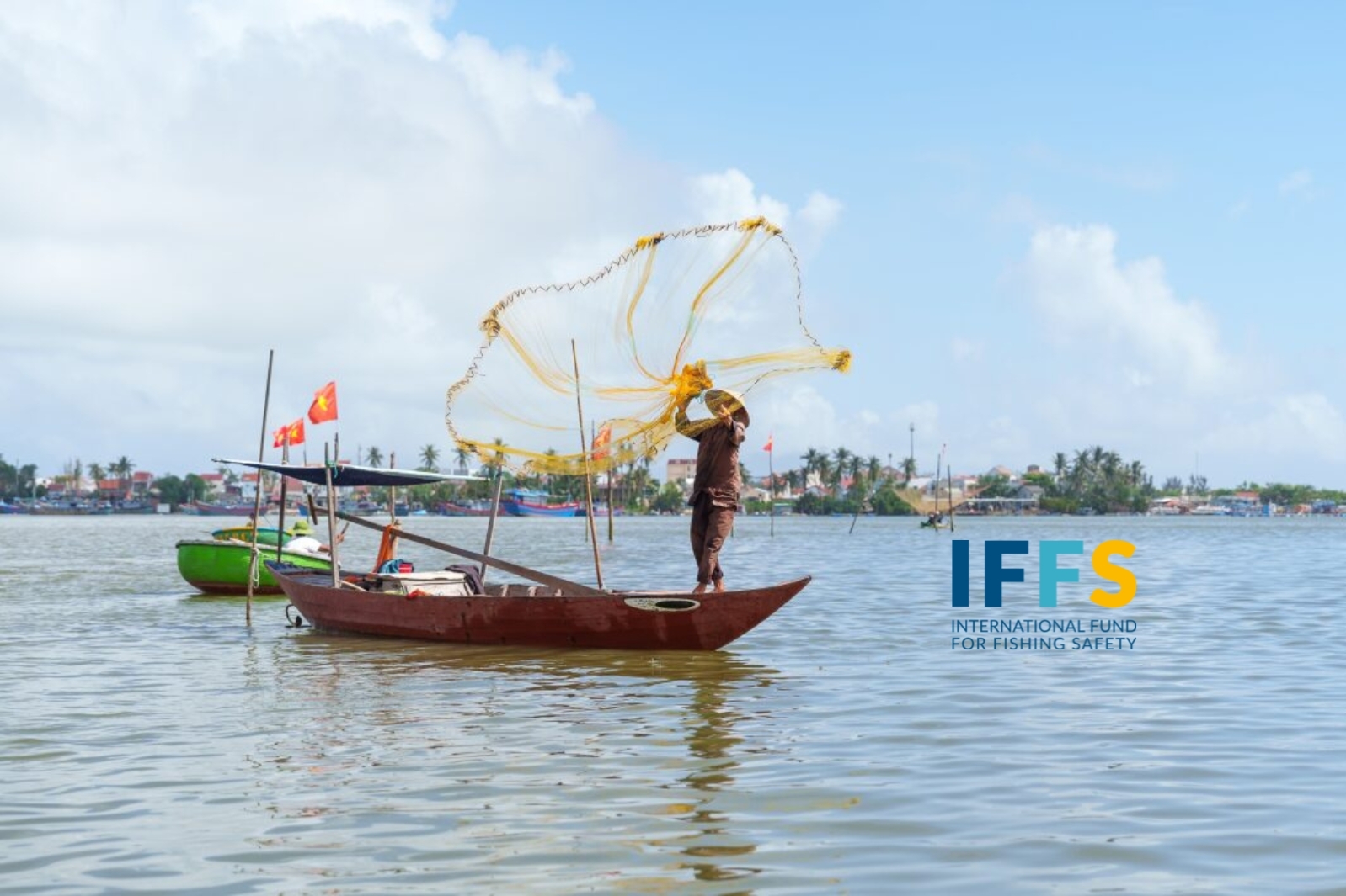 Fisher hurling nets from a low-draught boat. Image: International Fund for Fishing Safety