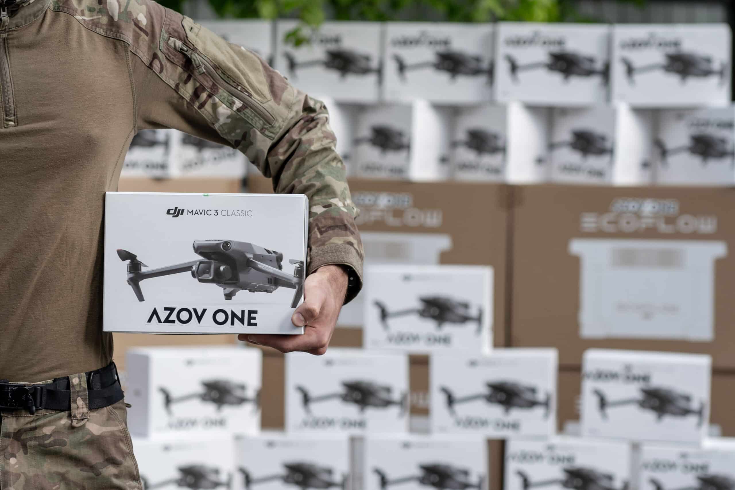 Azov.one drones in cardboard boxes