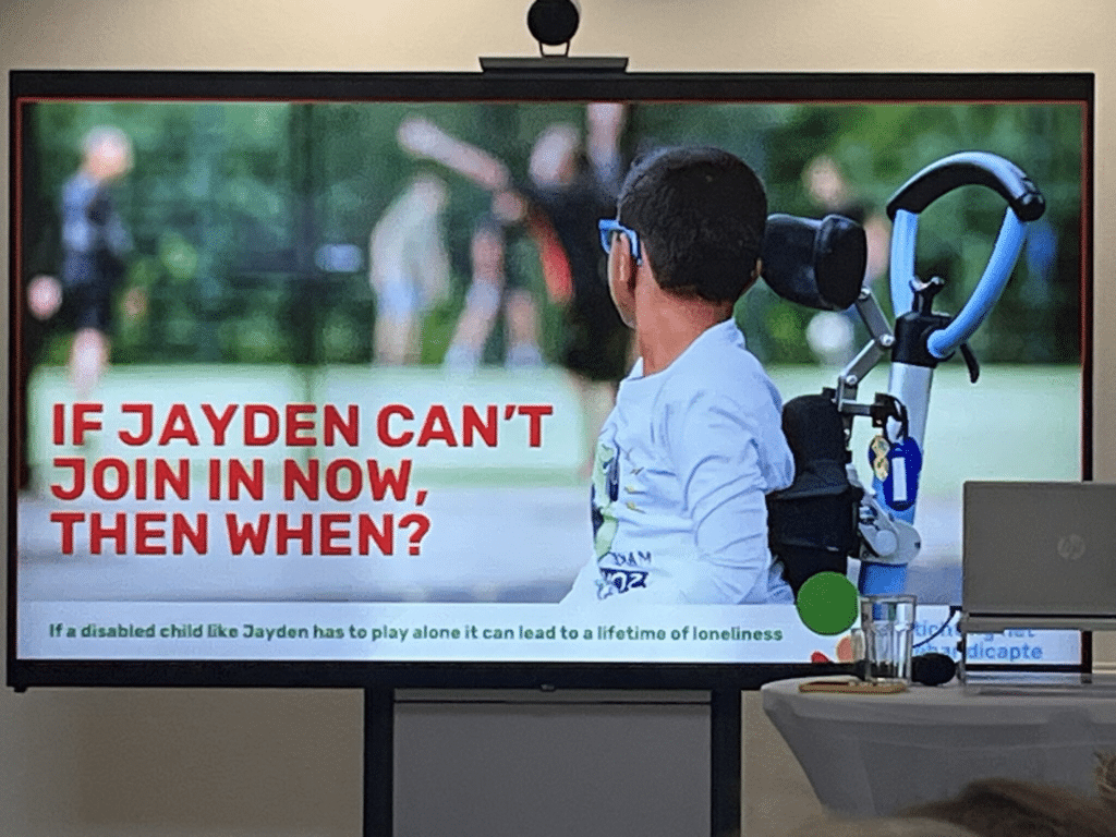 Mockup of a SHGK advert - "If Jayden can't join in now, then when?"
‘No disabled child should have to play alone.’
