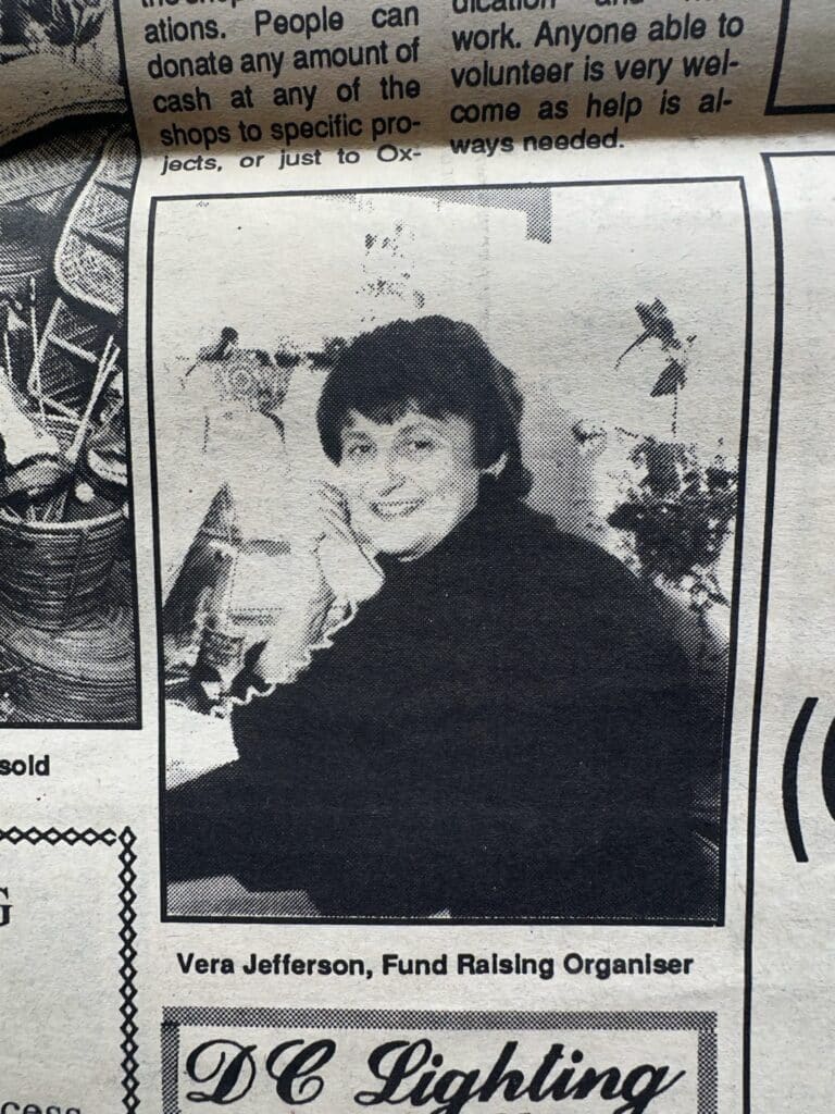 Vera Jefferson on the phone in the Oxfam office.