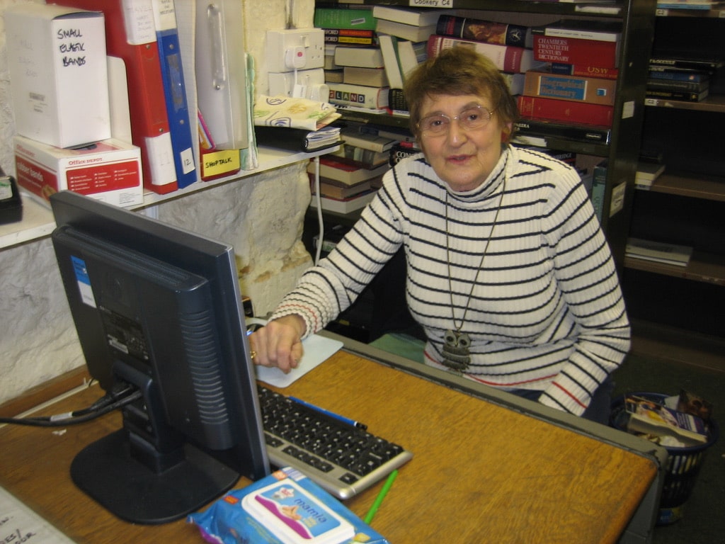 Vera Jefferson in the Oxfam Bookshop she founded on St Giles, Oxford