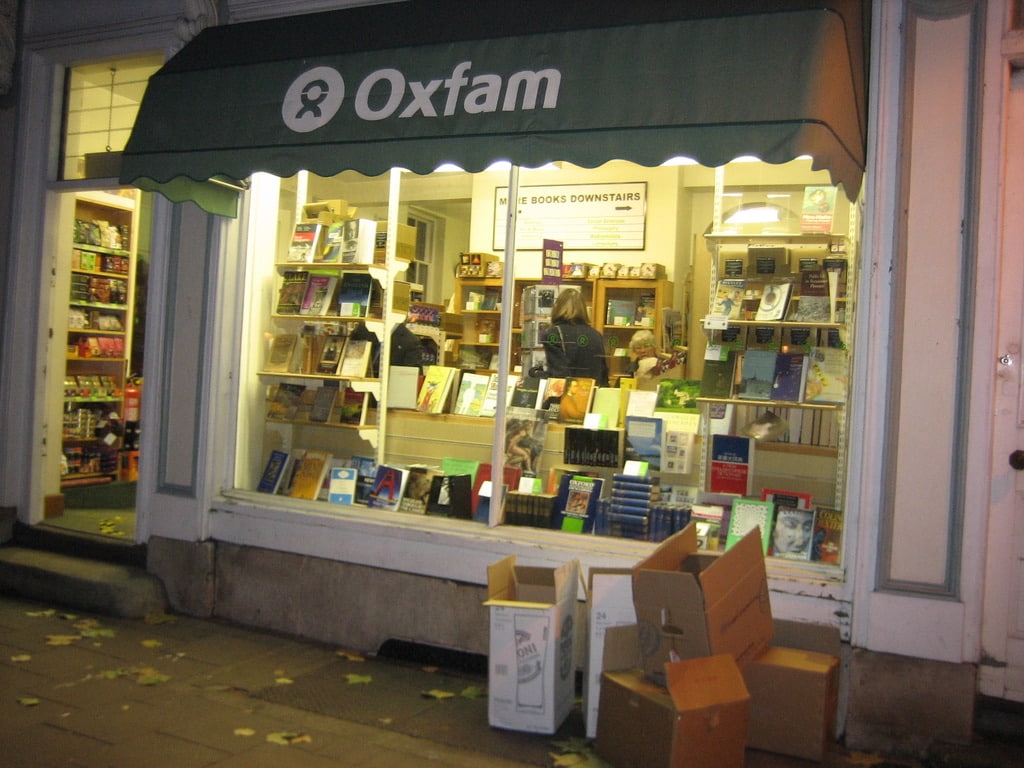 The window of the Oxfam Bookshop, St Giles, Oxford. 