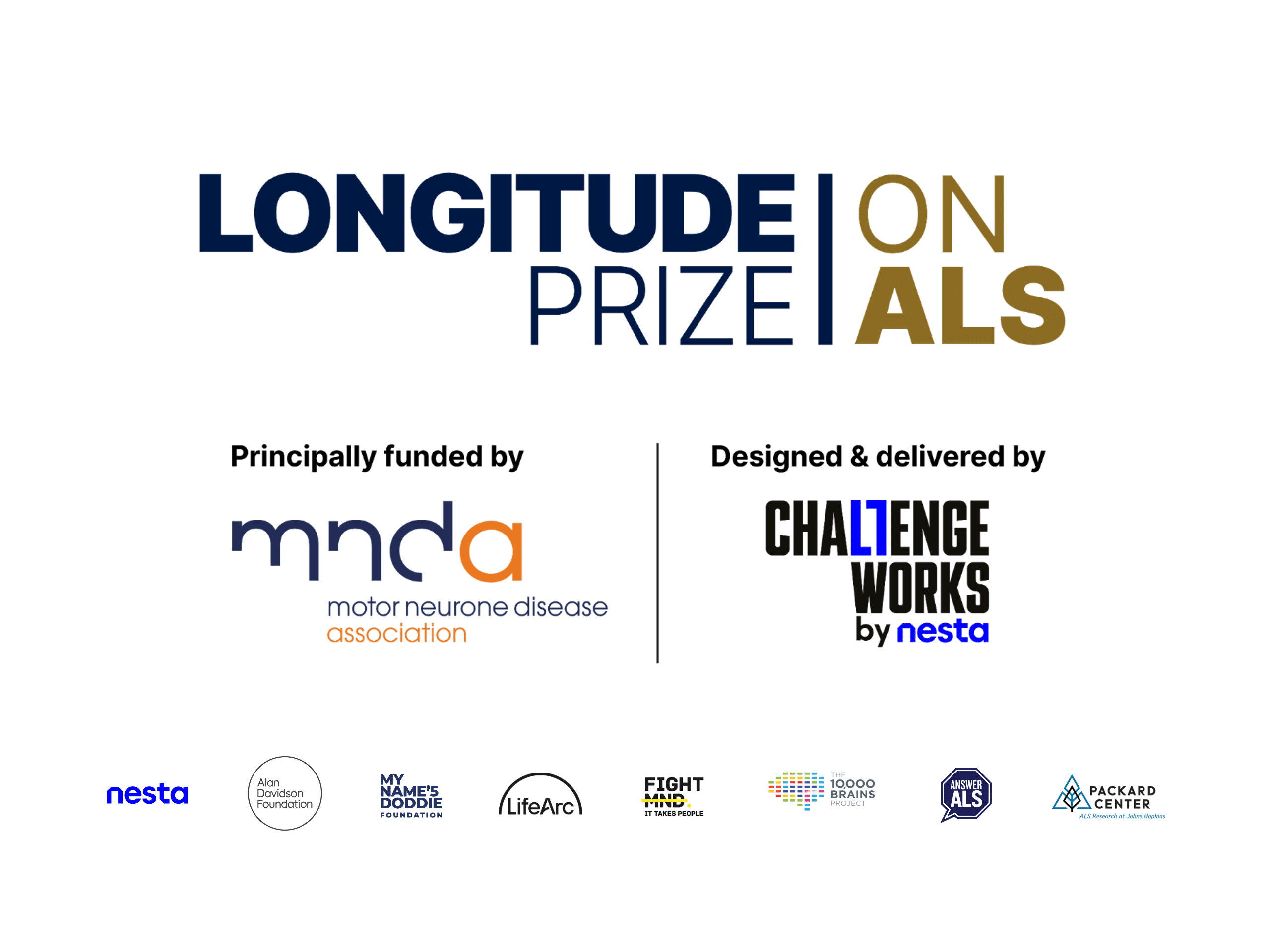 Longitude Prize on ALS logo, with funders